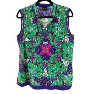 Nicole by Nicole Miller Green and Purple Graphic Tank Top